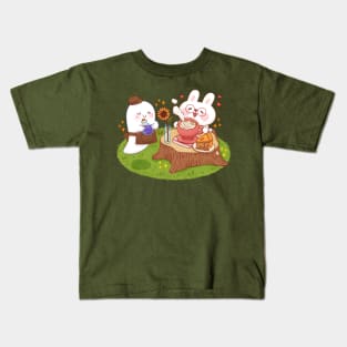 Bunny in a haunted cafe Kids T-Shirt